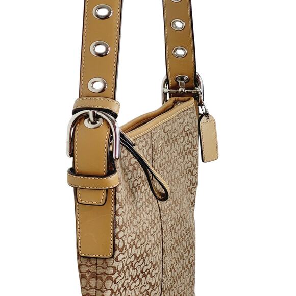 Vintage Y2K Coach Jacquard Small CC Logo Tan Suede Bottom Crossbody Purse - Picture 5 of 10